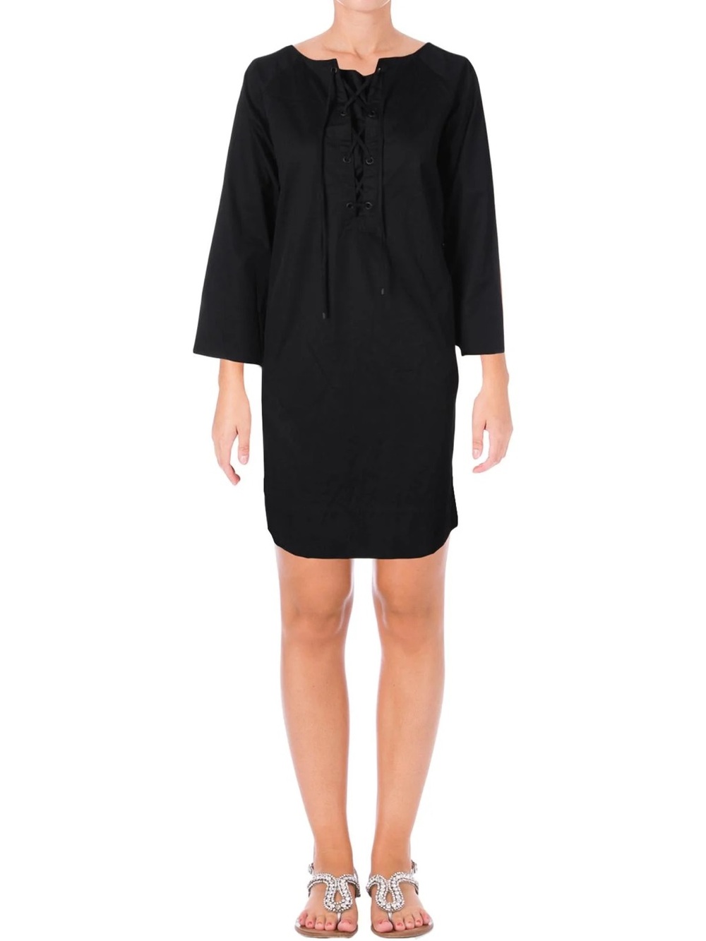 Ralph Lauren Black Lace-Up Shift Dress Medium